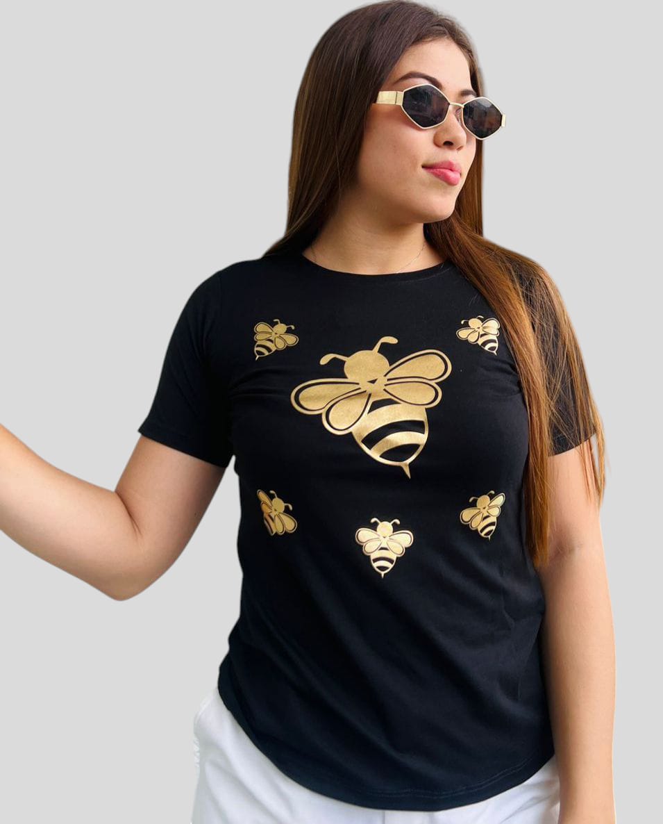Camiseta Dama Abeja Dorado Metalizado