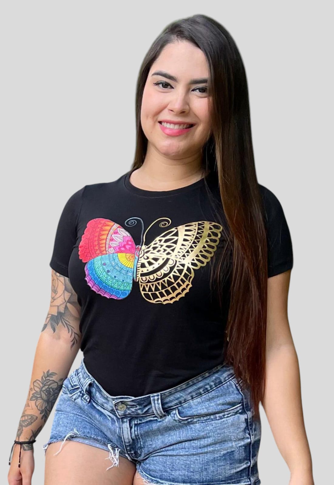 Camiseta Dama Mariposa Dorada Metalizada