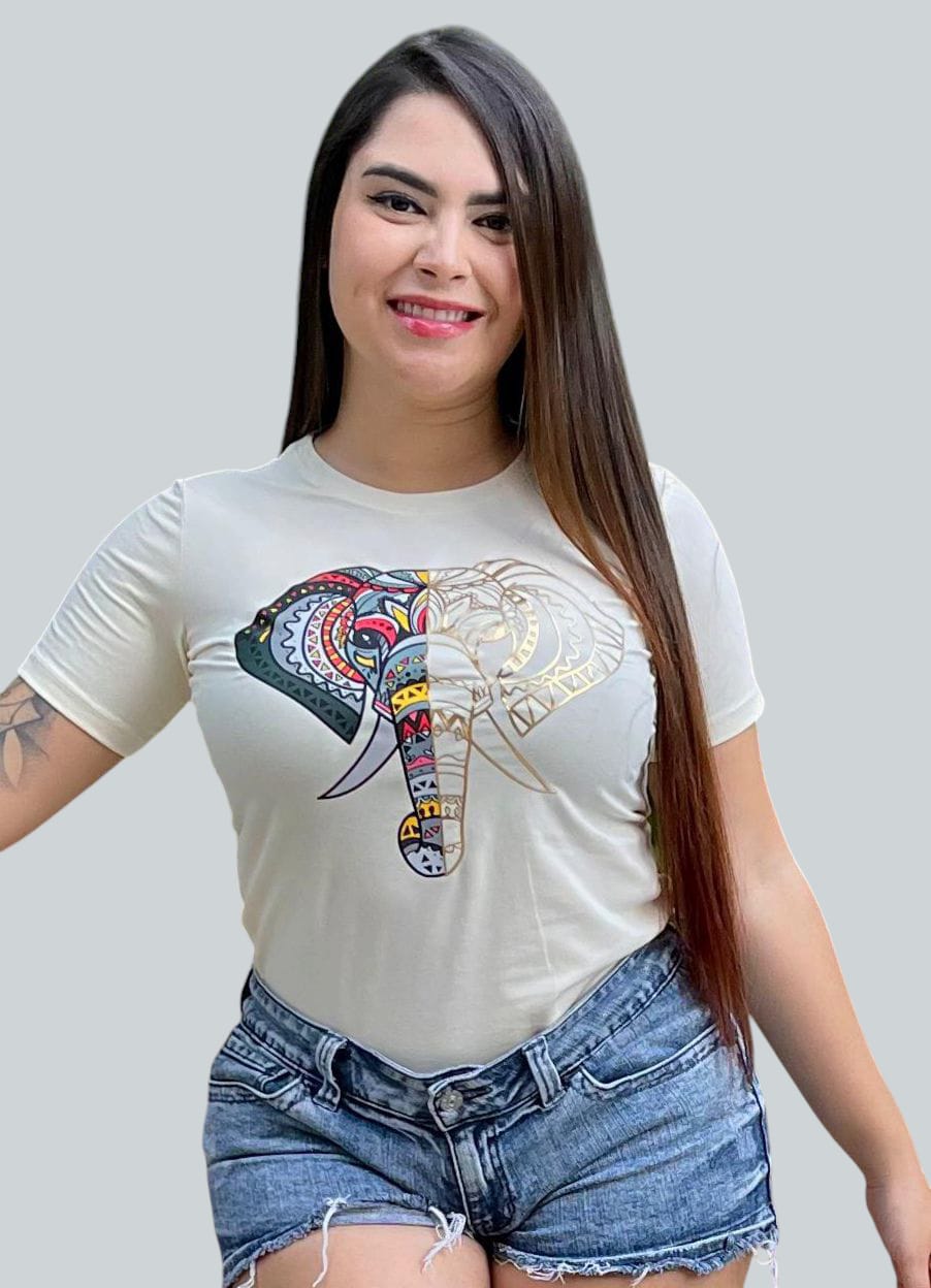 Camiseta Dama Elefante Dorado Metalizado