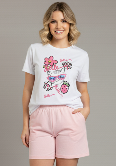 Conjunto Bermuda Dama Meow