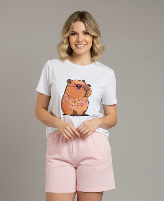 Conjunto Bermuda Dama Mikey Capibara