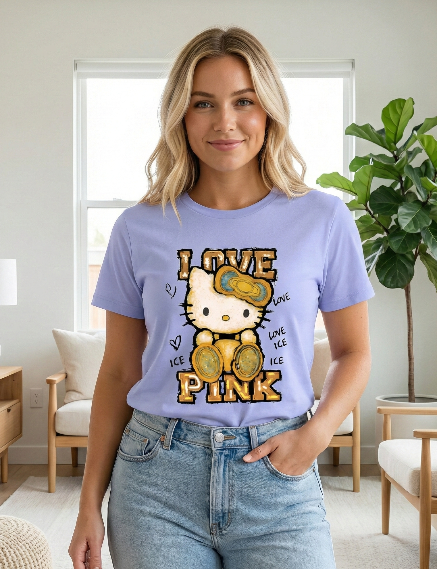 Camiseta Dama Hello Kitty Love Pink